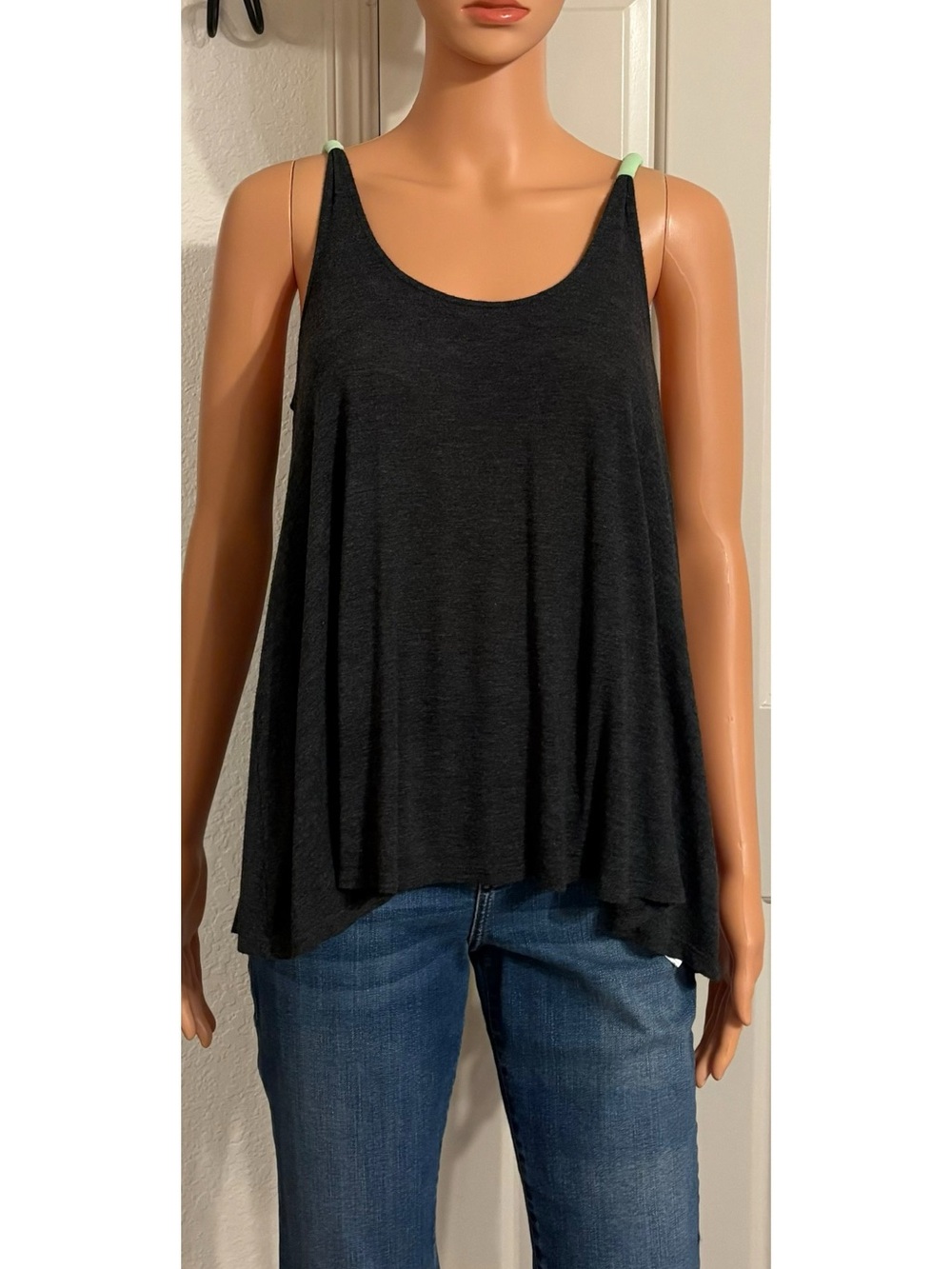 Naked Zebra Black Scoop Neck Tank with Mint Accent Straps